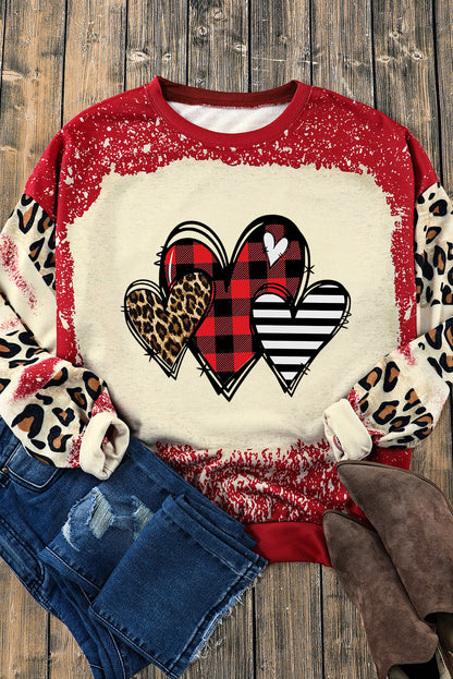 Heart Leopard Round Neck Sweatshirt