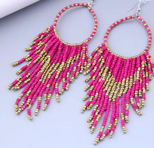 Hot Pink Seed Bead Earrings